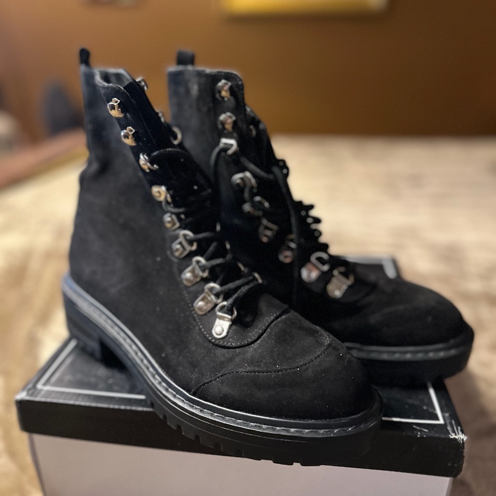 Black Suede Lace-up Combat Boots